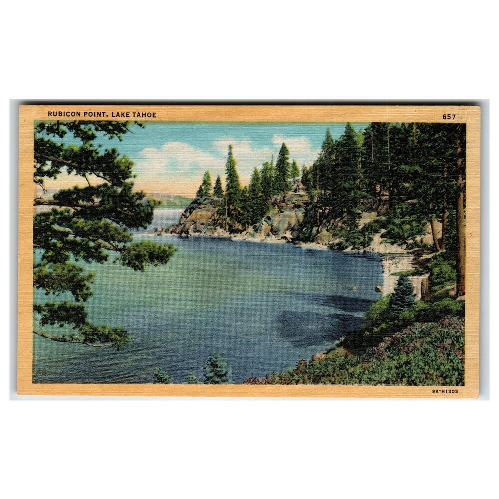 Rubicon Point Lake Tahoe California Linen Postcard Stanley A. Piltz Scenic